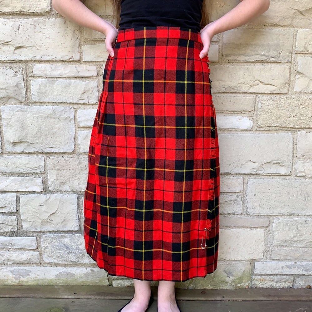 Vintage plaid Wrap Skirt with Buckles